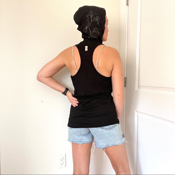 MEETING Draped Front Racer Bach Hooded Tank with Kangaroo Pocket - Picture 5 of 12